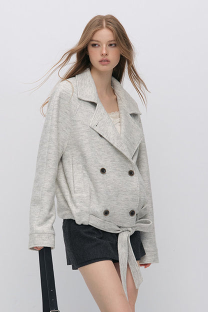 Stand Collar Tie-Up Wool Coat