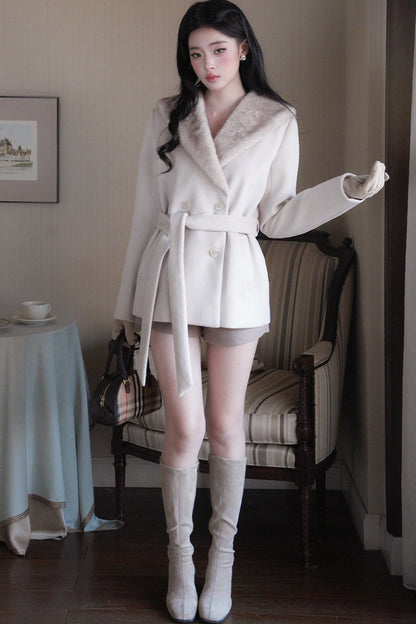 Mink Fur Collar Double-Breasted Short Jacket