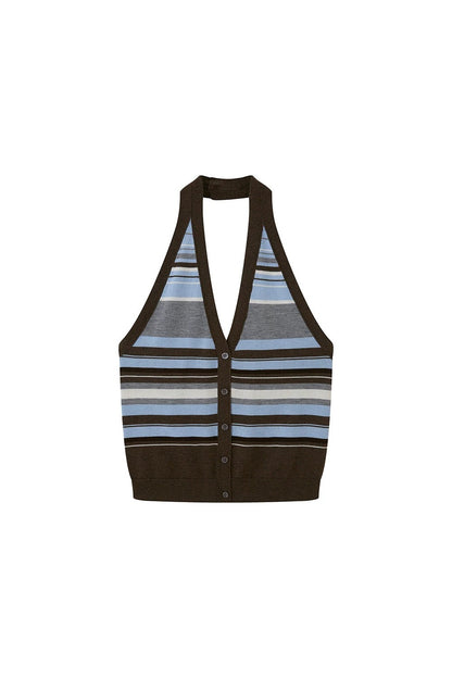 Gilet halter lavorato a maglia a righe