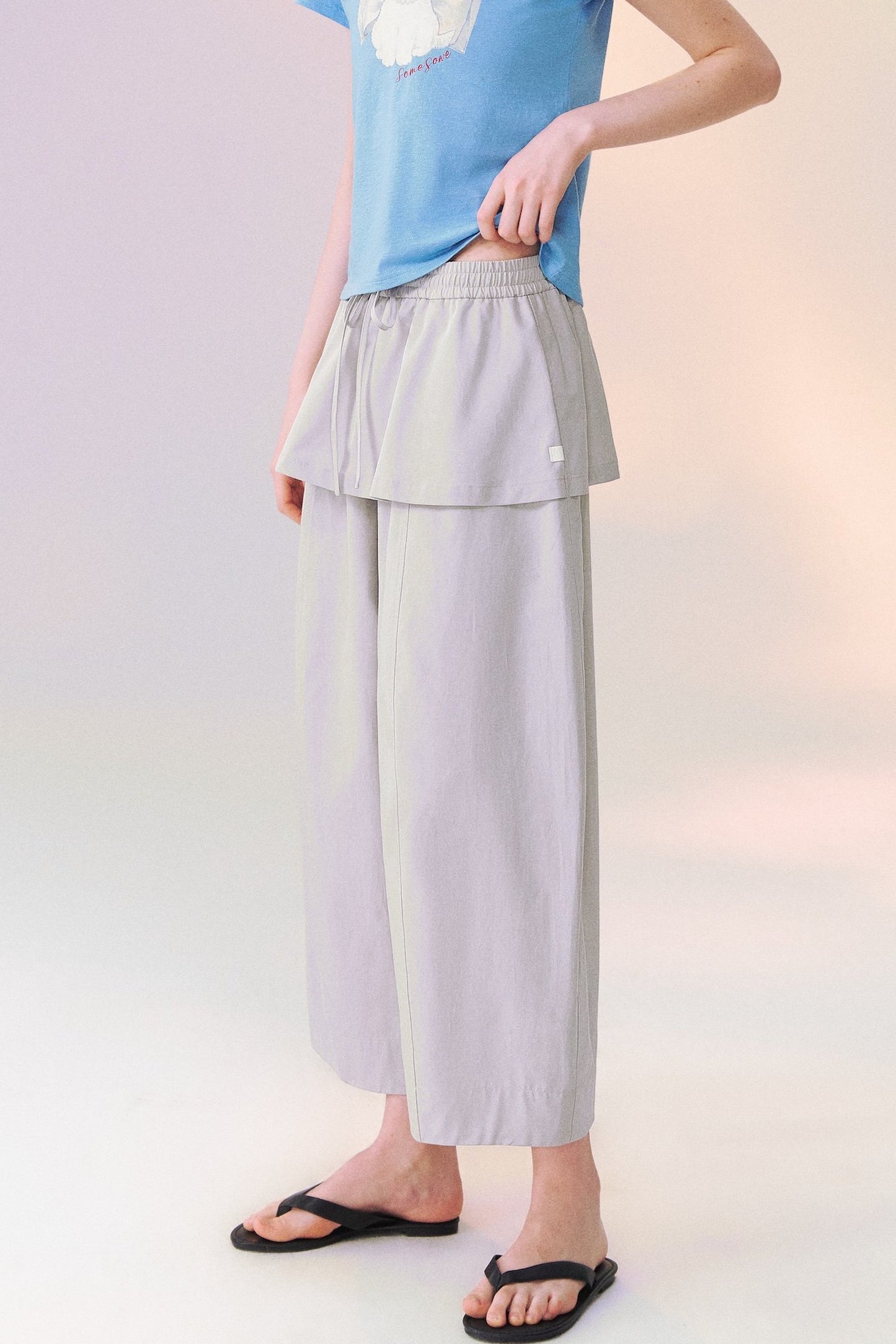 Layered-Look Skirt Overlay Wide Pants