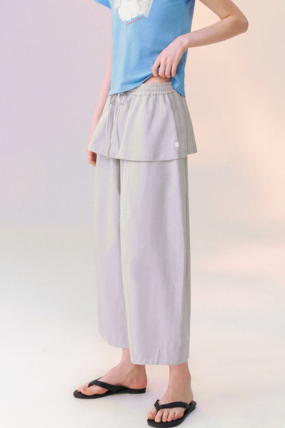 Layered-Look Skirt Overlay Wide Pants