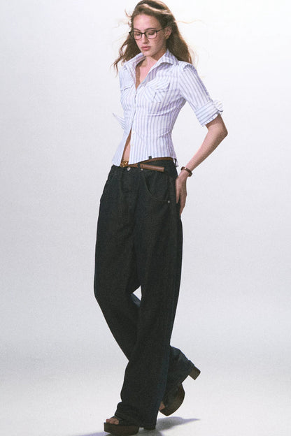 Mid-Sleeve Waist-Cinching Blouse