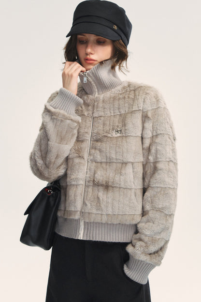 Stand Collar Eco-Friendly Fur Jacket