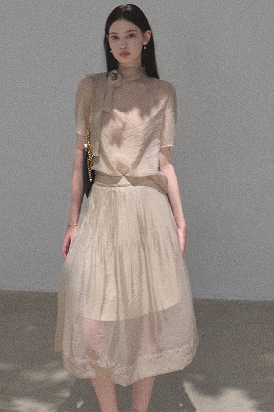 Chiffon Blouse and Pleated Skirt Set-Up