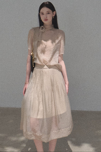 Chiffon Blouse and Pleated Skirt Set-Up