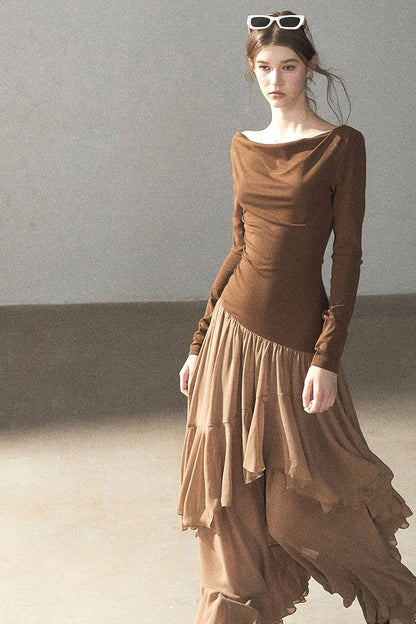 Layered Patchwork Flared Long Dress
