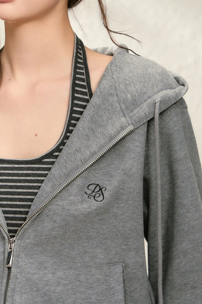 Hooded Drawstring Cardigan Set-Up
