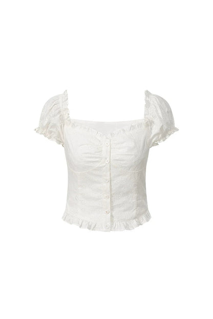 Cropped One-Shoulder Puff Sleeve Blouse