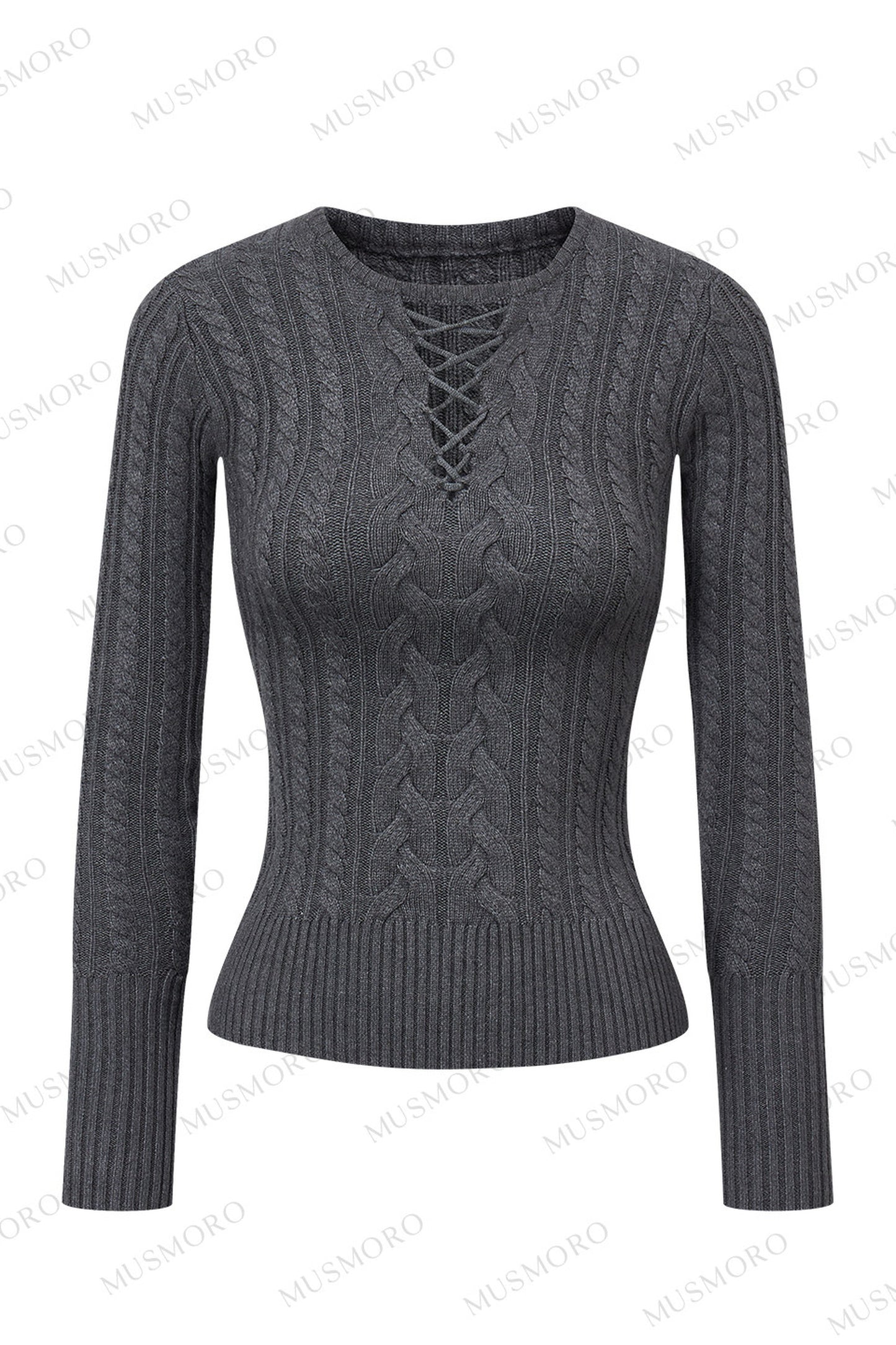 High-Stretch Lace-Up Knit Top