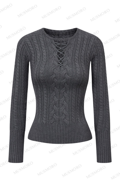 High-Stretch Lace-Up Knit Top