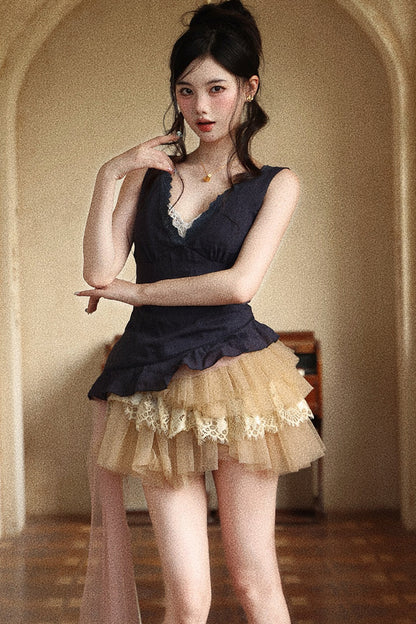 Multi-Layered Irregular Tulle Lace Skirt