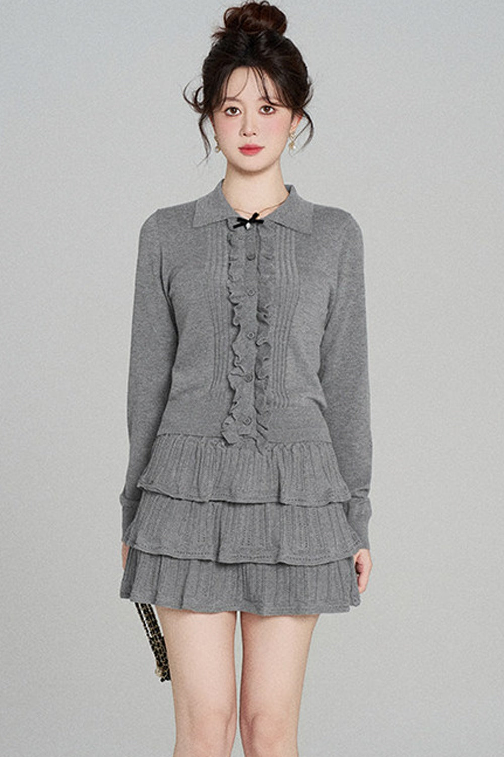Miu-Style Knit Top and Tiered Skirt Set-Up
