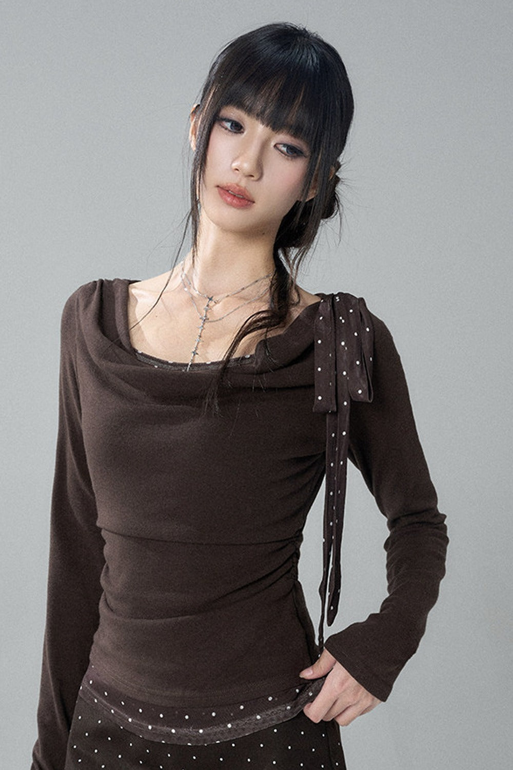 Gray Swing Collar Blouse
