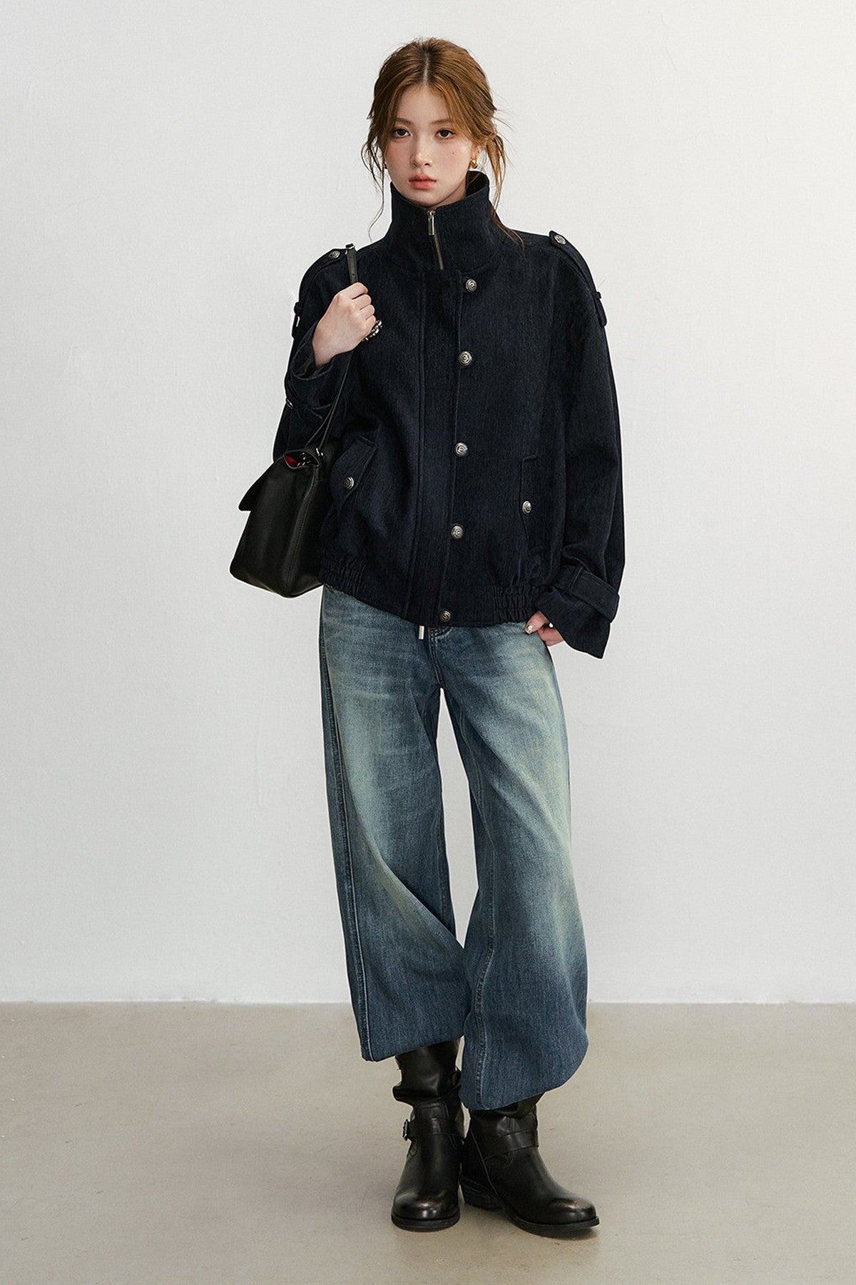 Chenille Wool Blend Stand-Up Collar Jacket