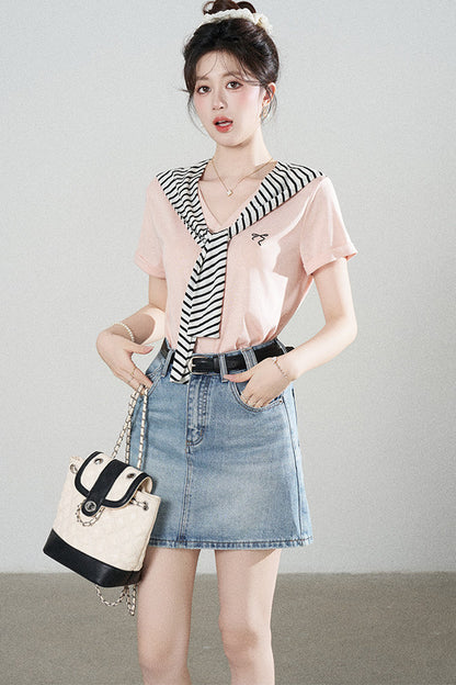 Multi-Color Shawl T-Shirt Set-Up