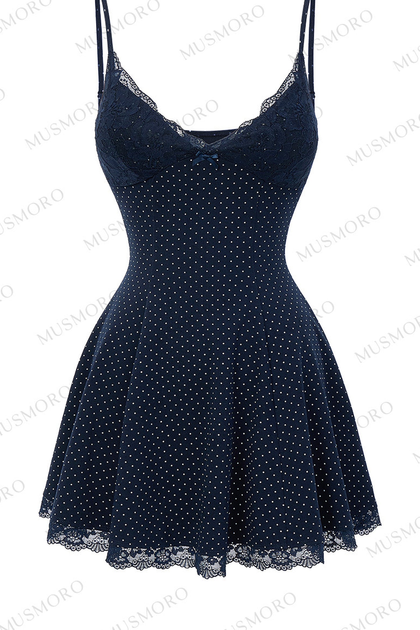 Lace Patchwork Polka Dot Print Dress