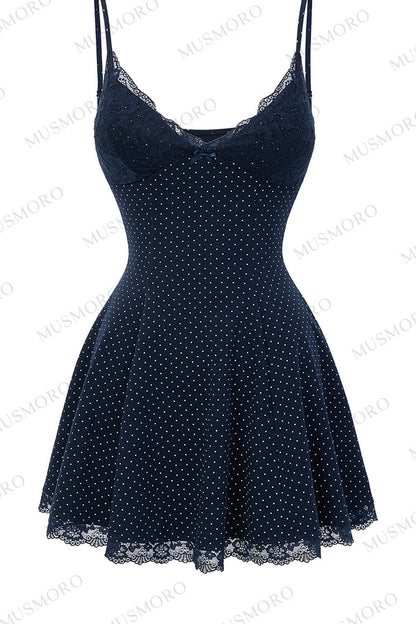 Lace Patchwork Polka Dot Print Dress