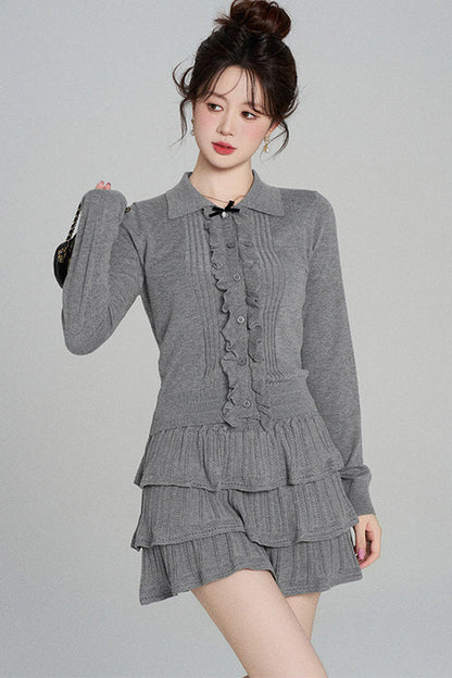 Miu-Style Knit Top and Tiered Skirt Set-Up