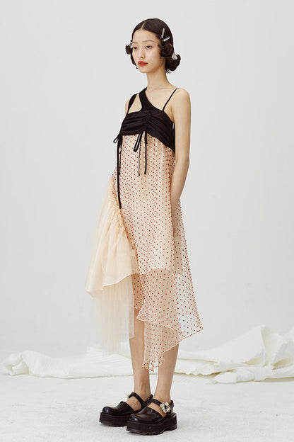 Beige Mesh Jacquard Dress