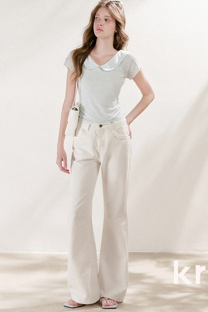 French Petal Collar Bow Short-Sleeved T-Shirt