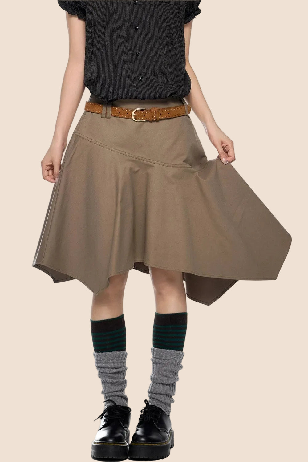 Brown A-Line Midi Skirt