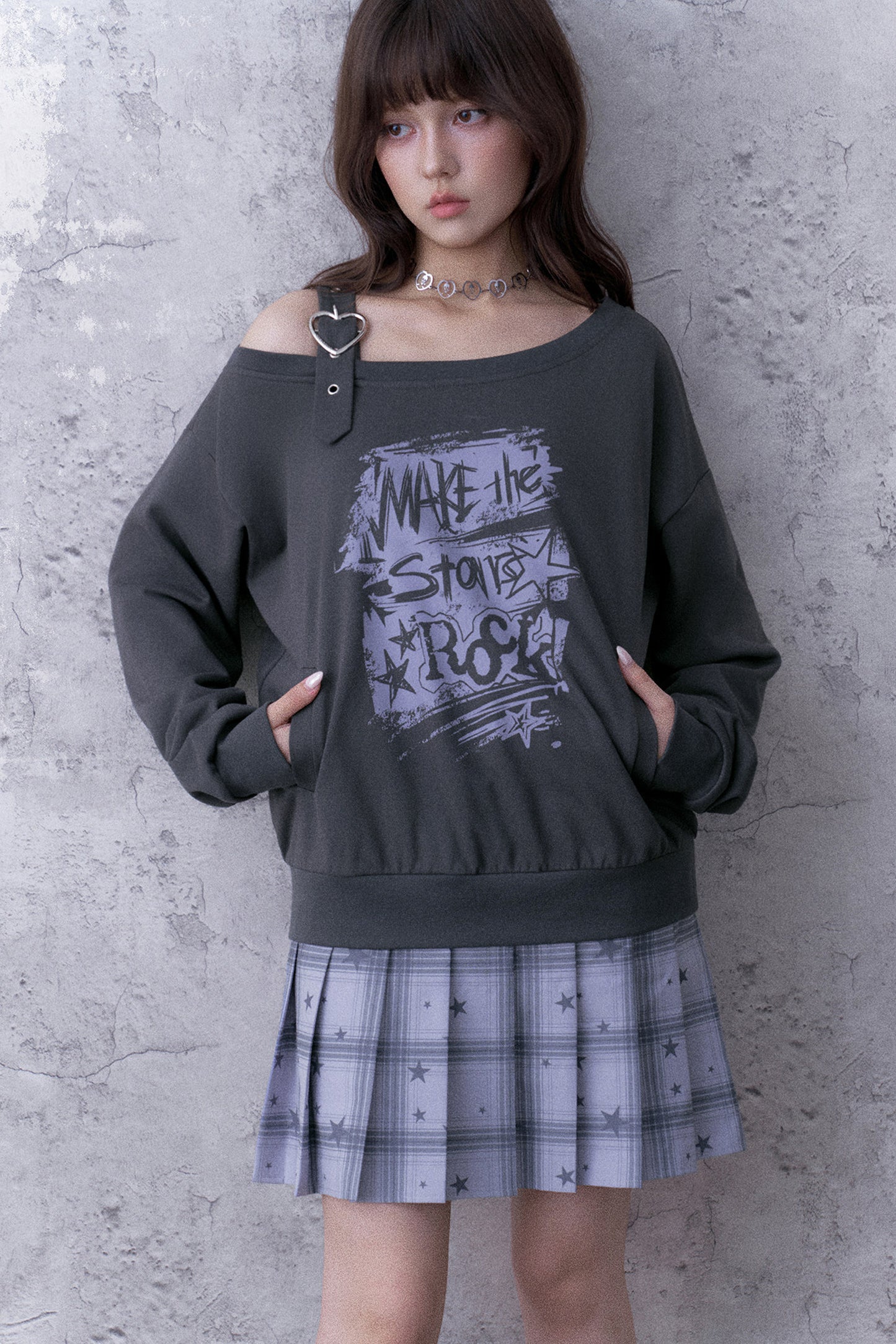 One-Shoulder Graffiti Sweatshirt Dress