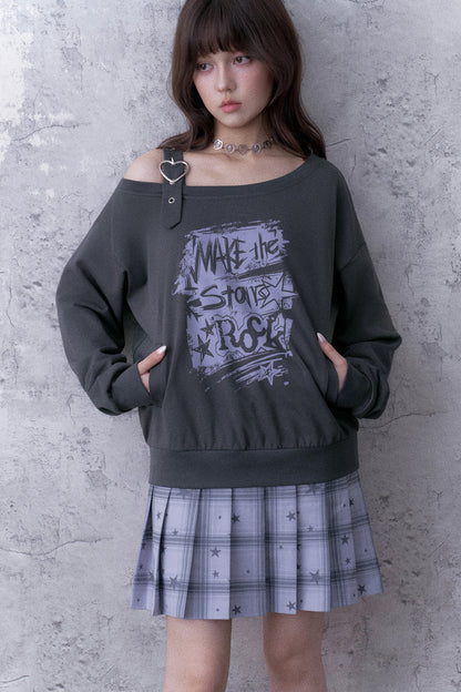 One-Shoulder Graffiti Sweatshirt Dress