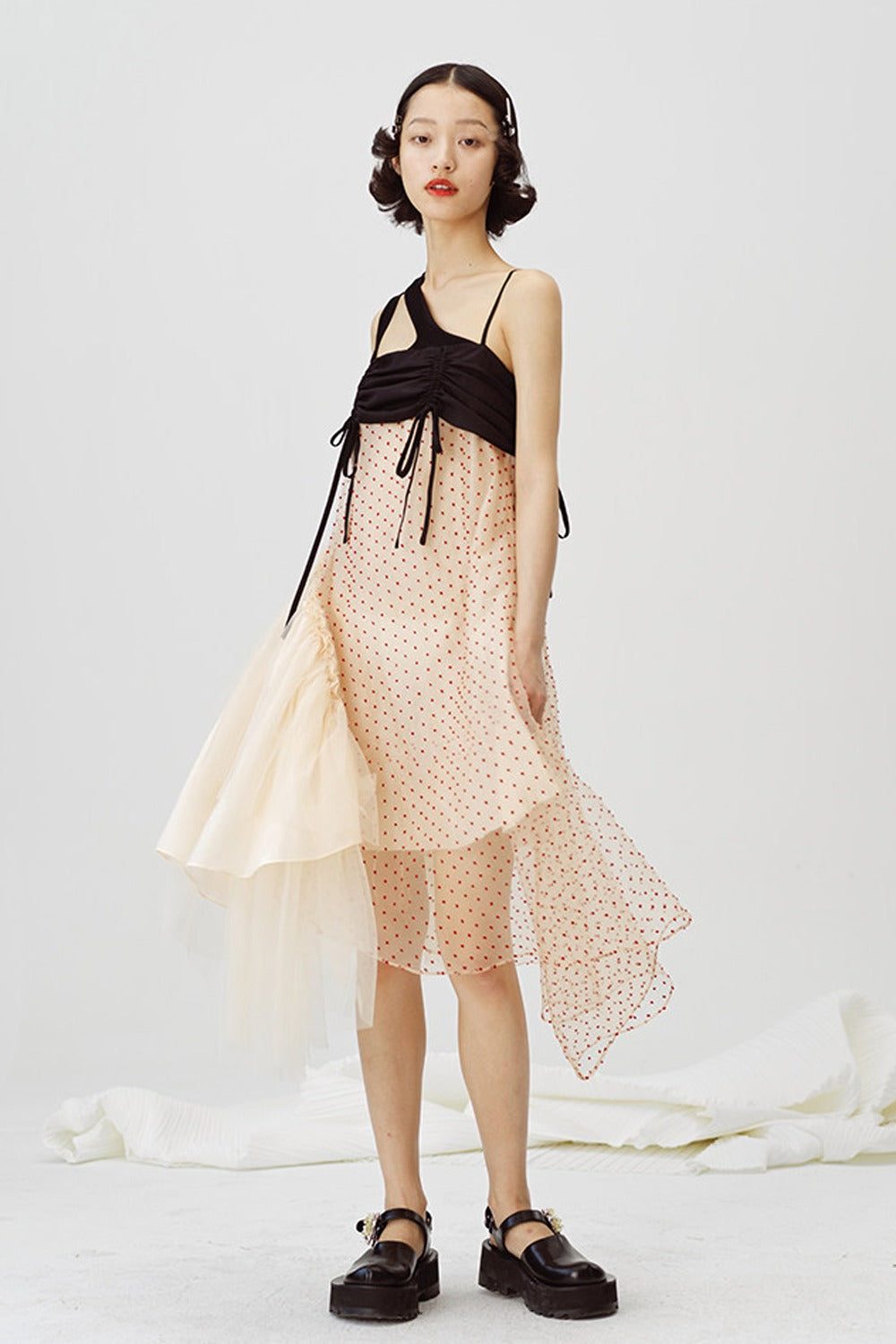 Beige Mesh Jacquard Dress