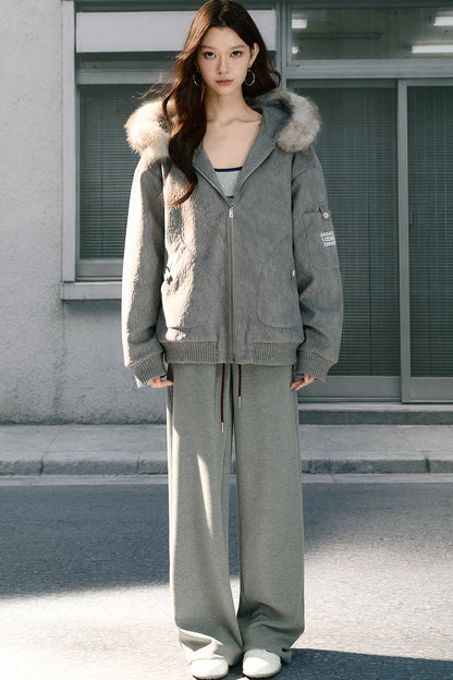 High-Waisted Wide-Leg Straight Drawstring Sweatpants
