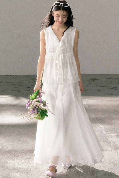French Lace Ruffled Vest