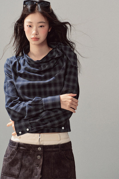 Plaid Cowl Neck Shirt