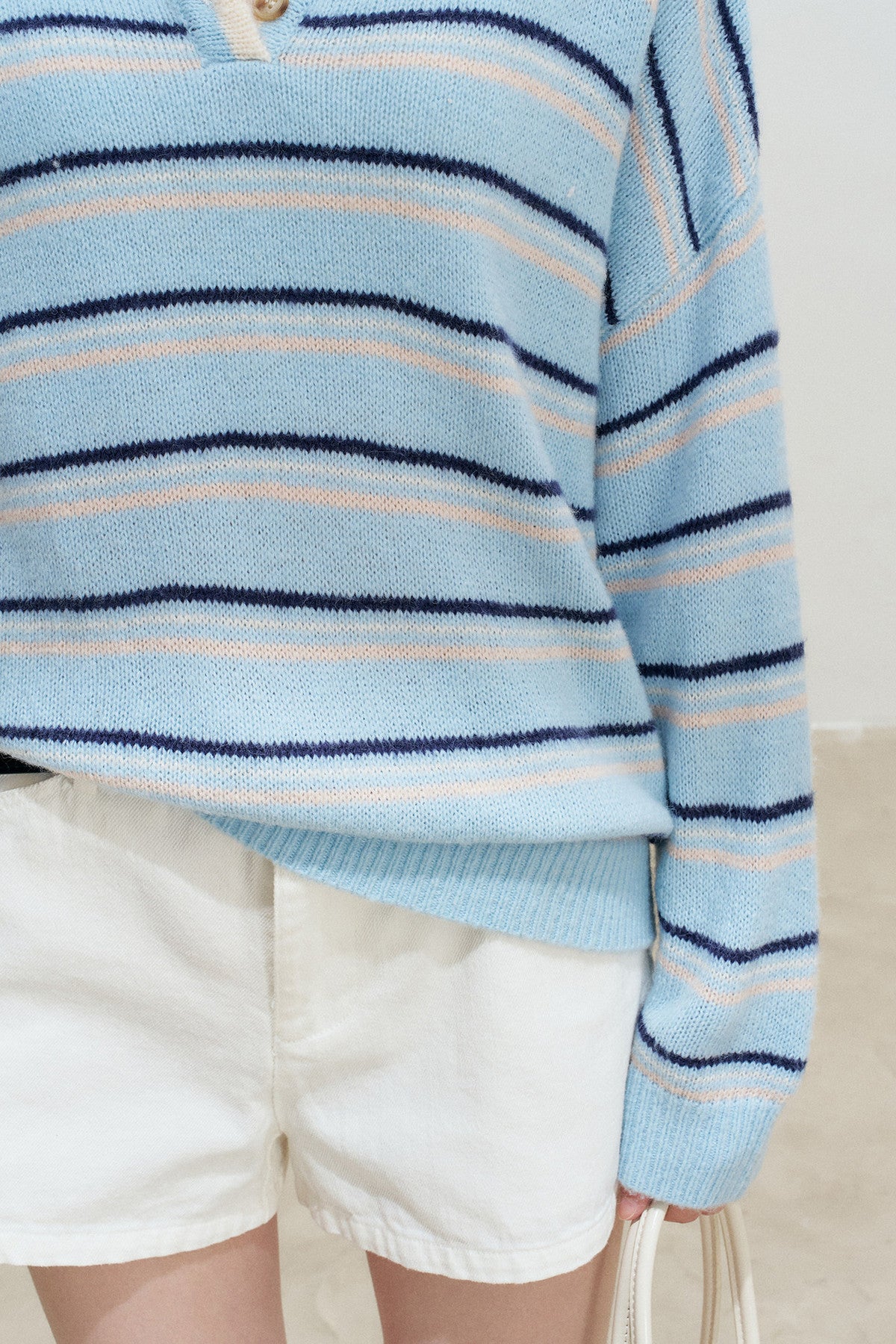Striped Knit Pullover Polo Shirt