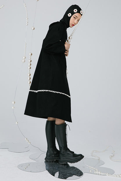 Black Pearl Lace Wool Coat