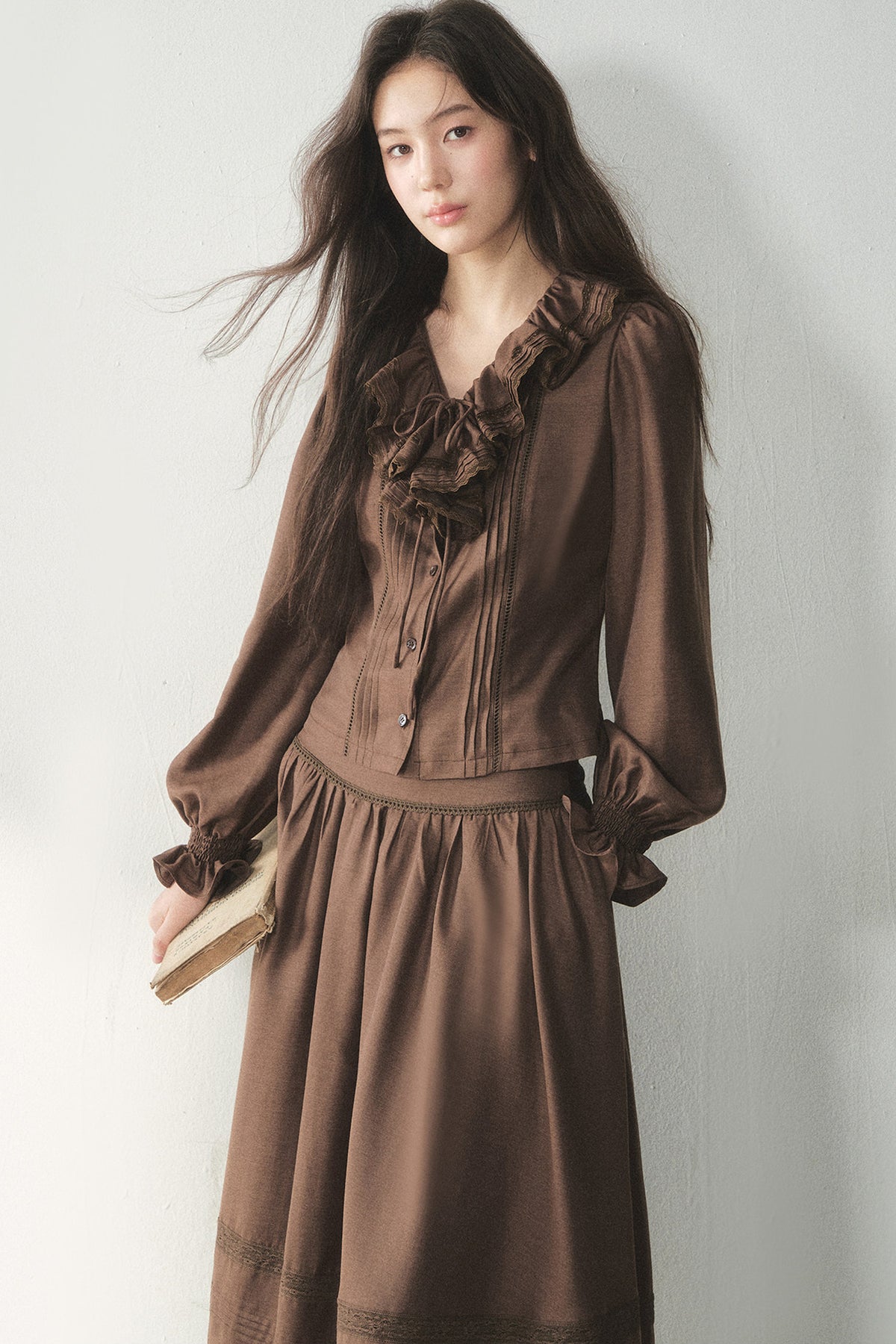 Ruffled Lyocell Shirt and Skirt Set-Up