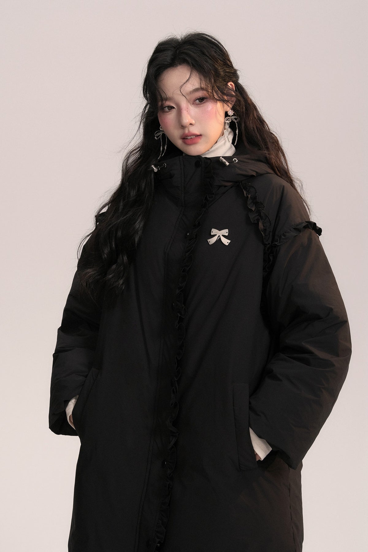 Lace Trim Long Down Jacket