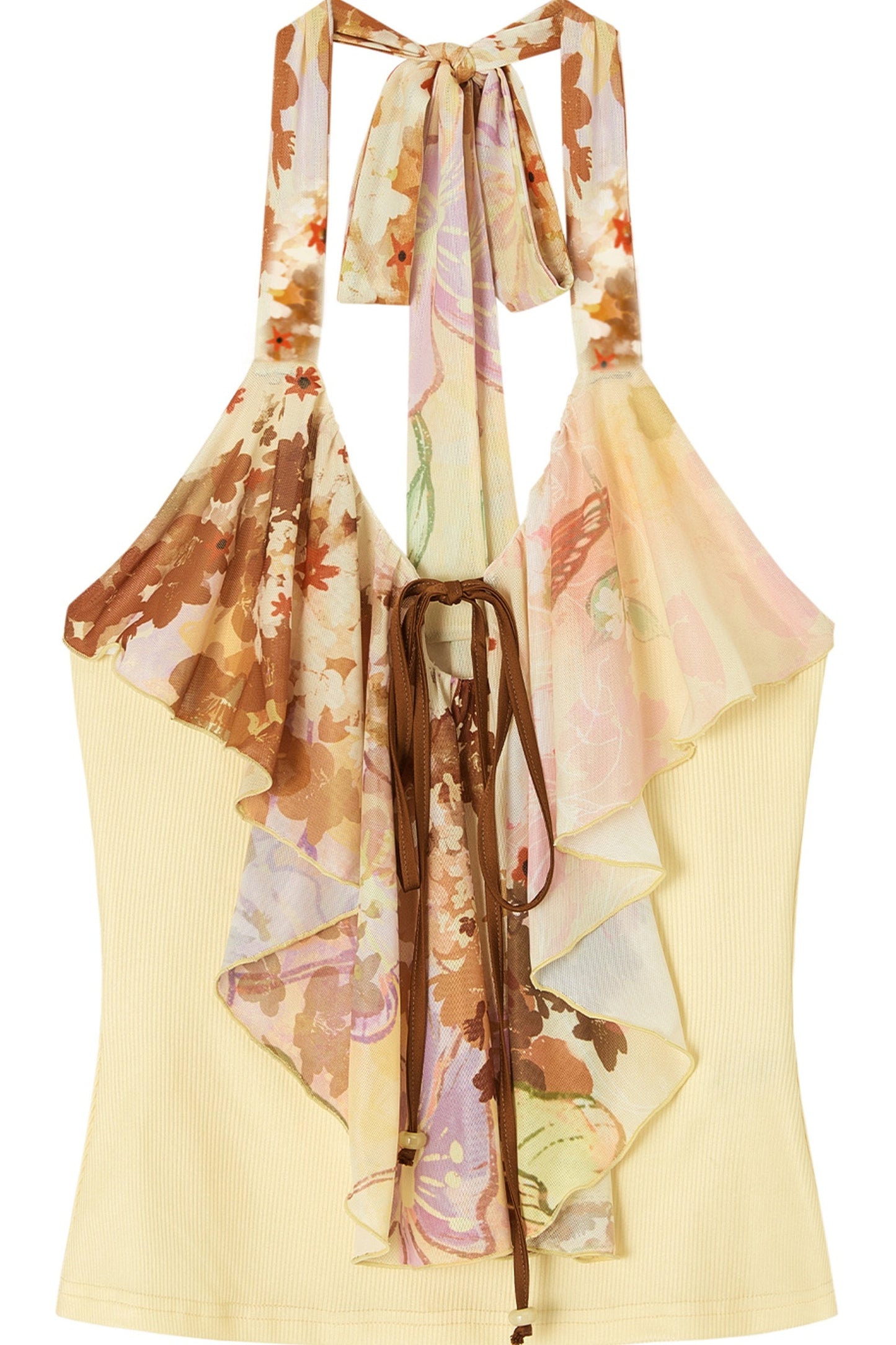 Floral Print Halter Ruffle Neck Camisole