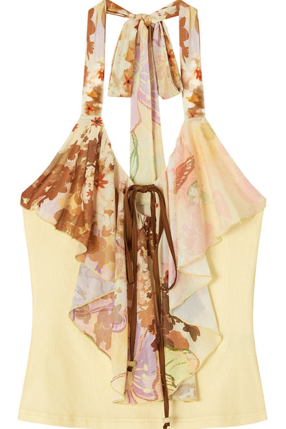 Floral Print Halter Ruffle Neck Camisole