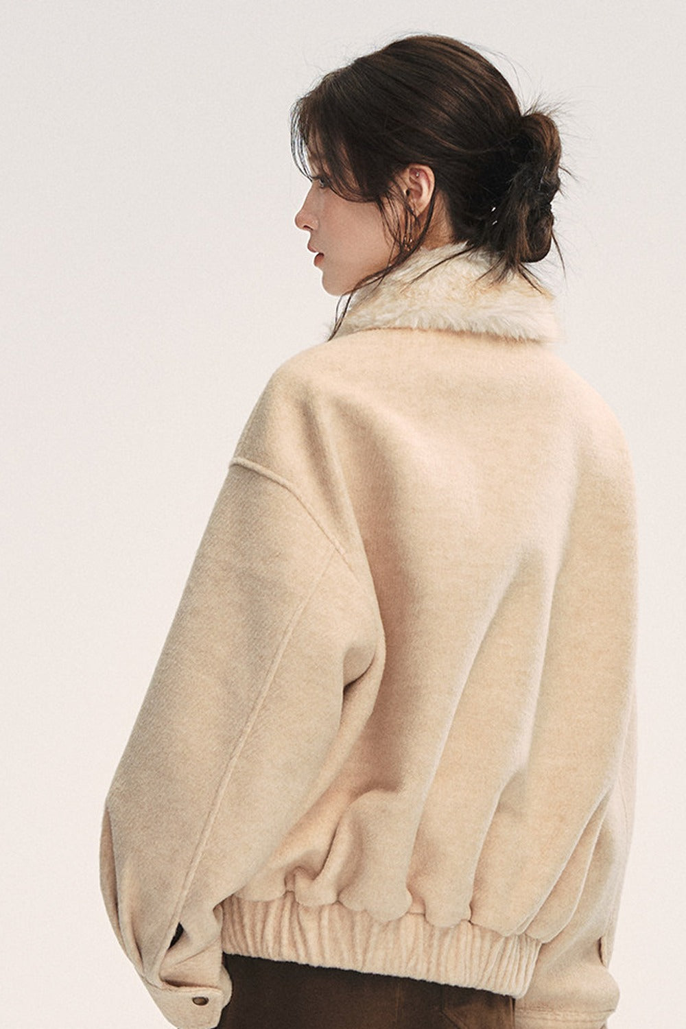 Oatmeal Loose Off-Shoulder Jacket