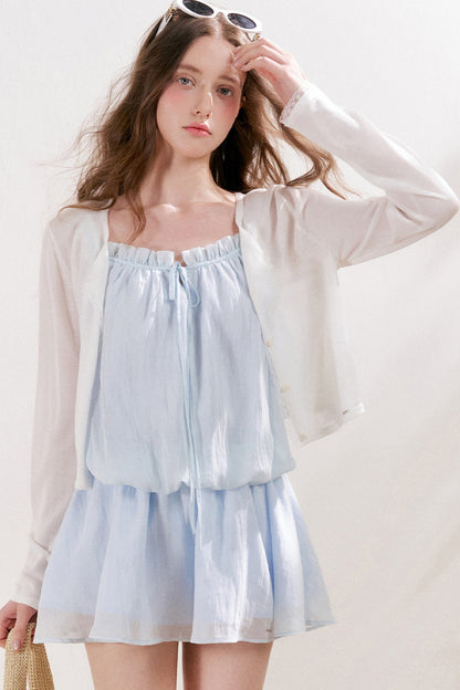 Cardigan in maglia trasparente 100% Lyocell con bordo in pizzo