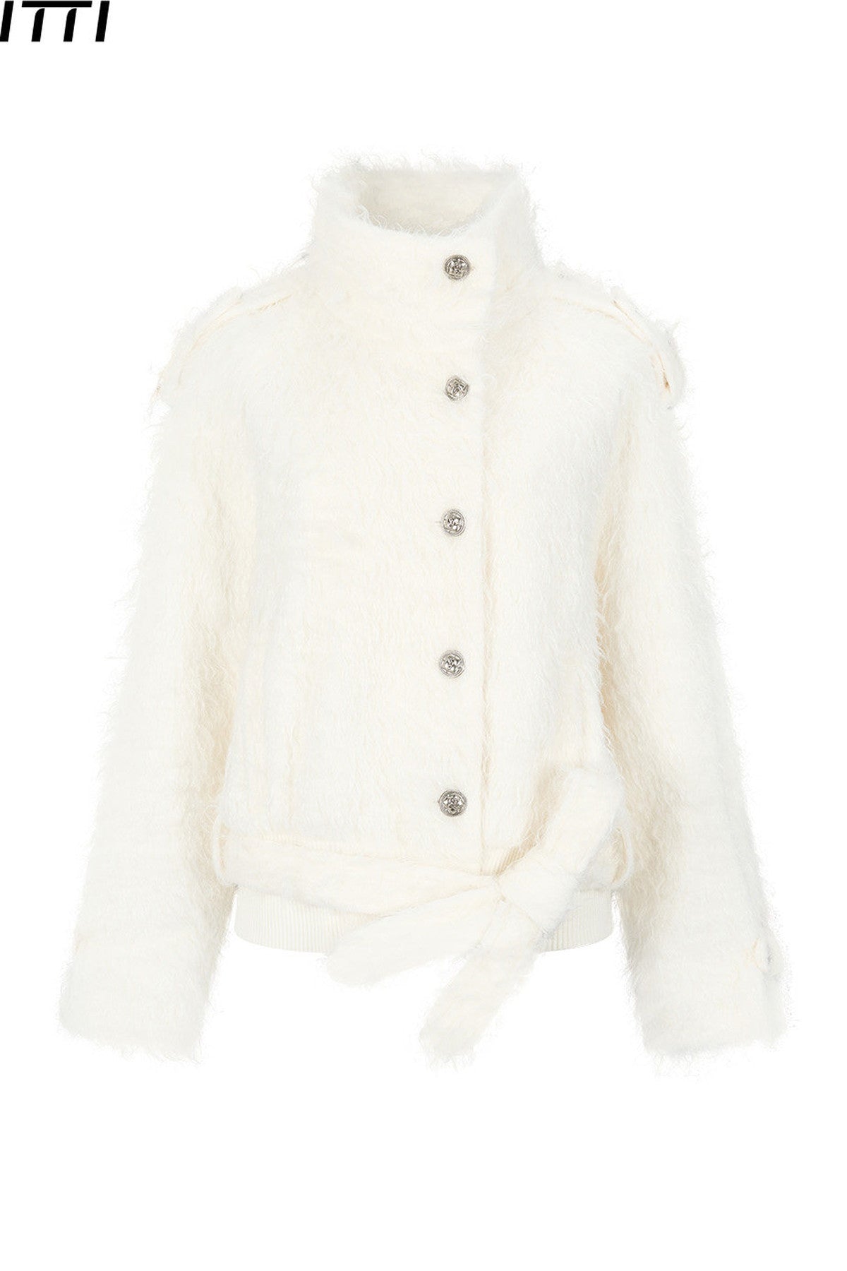 Faux Fur Diagonal Placket Tie Waist Jacket