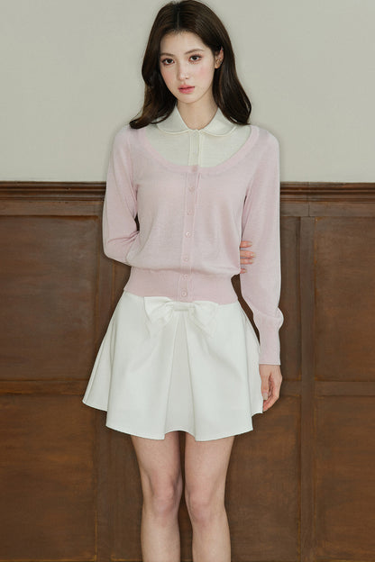 Mid-Waist Bow A-Line Frayed Skirt