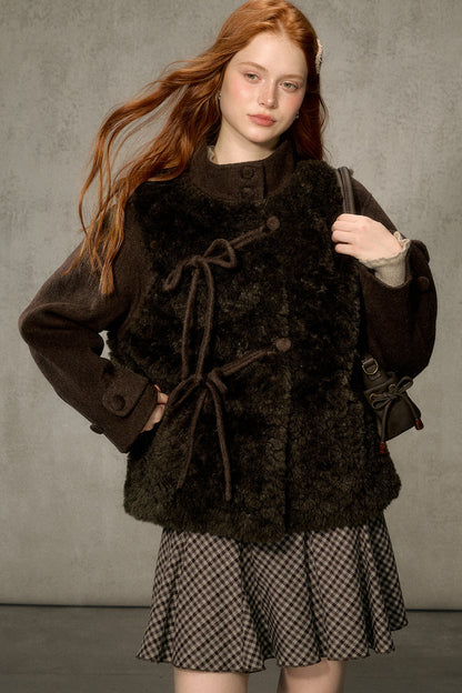 Fluffy Layered-Look Mid-Length Woolen Jacket