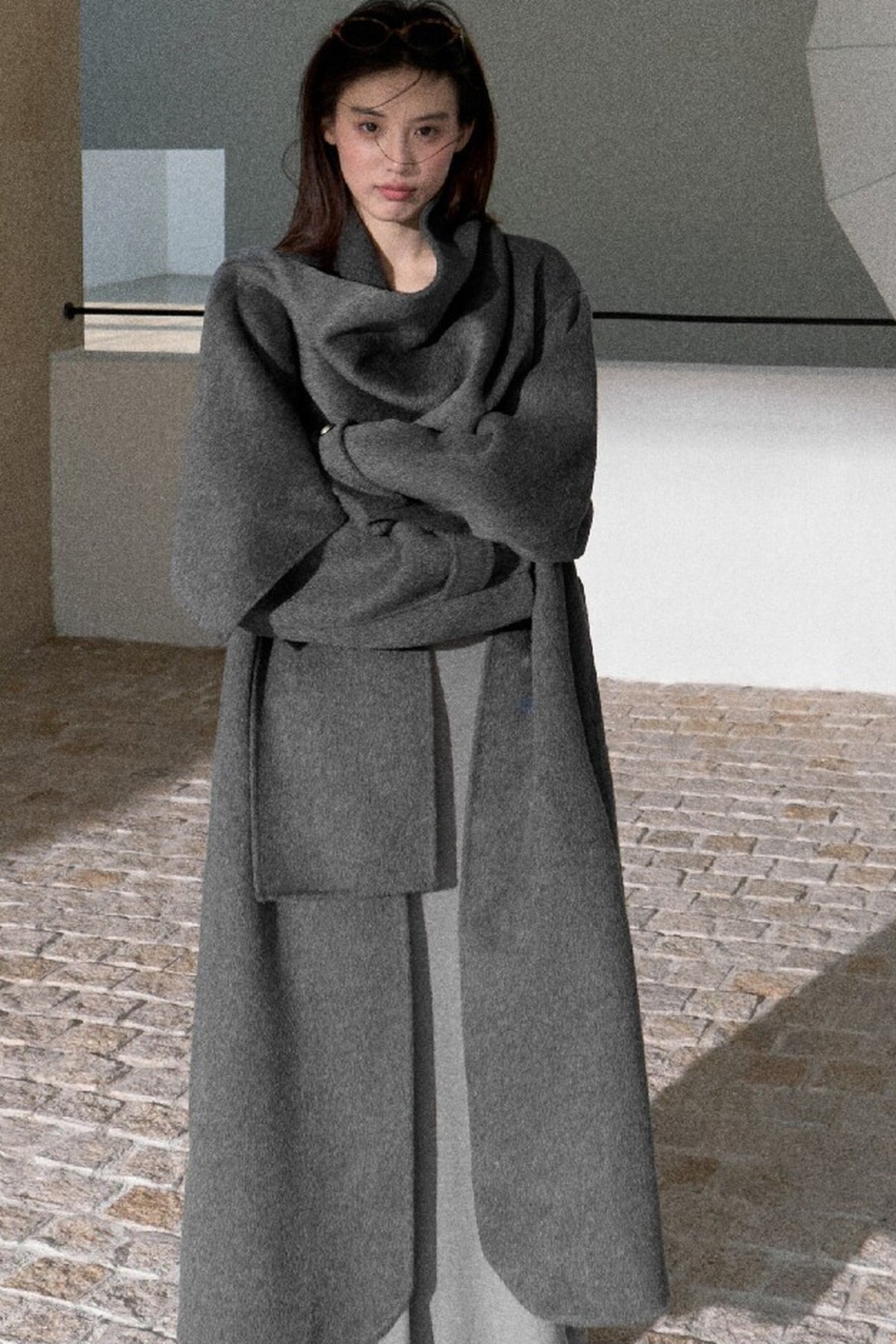 Double-Sided Wool Scarf Collar Coat