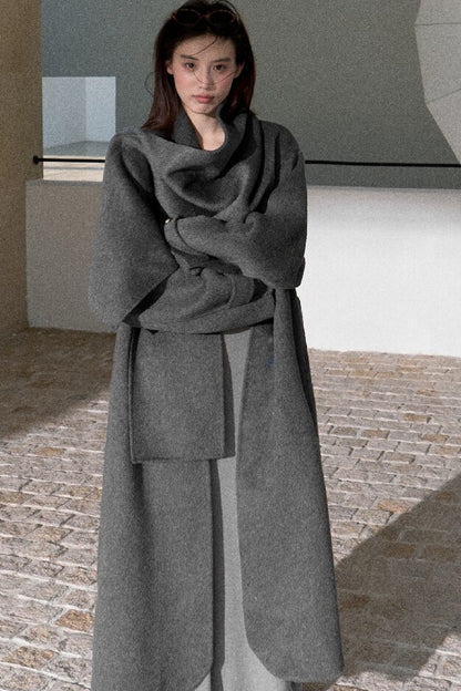 Double-Sided Wool Scarf Collar Coat