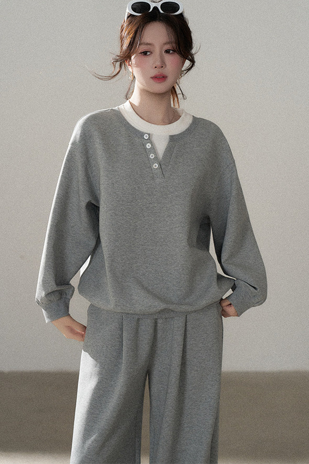 Hooded Shawl Sweatshirt and Wide-Leg Pants Set-Up