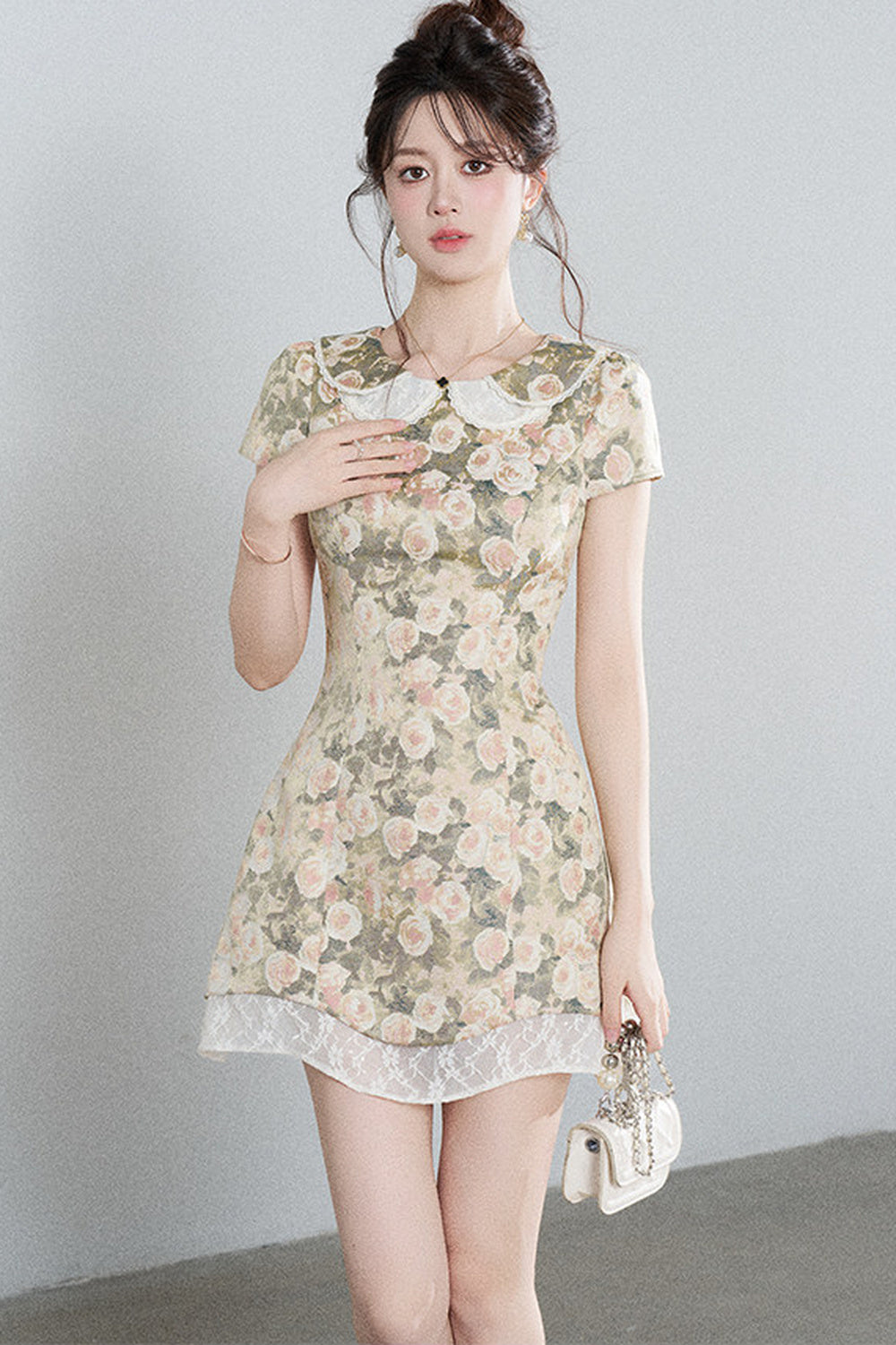 Floral Jacquard Doll Collar Dress