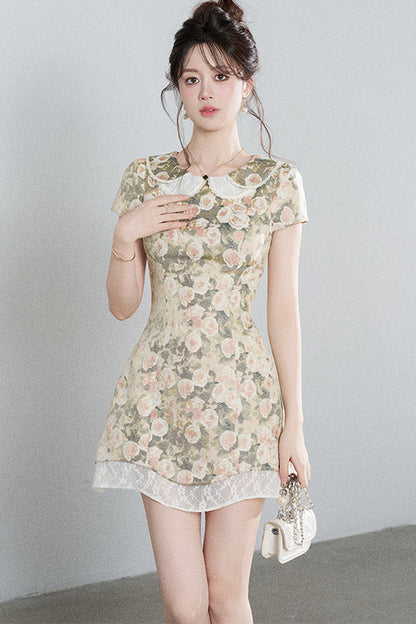 Floral Jacquard Doll Collar Dress