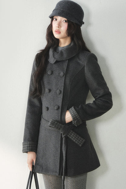 Plaid Collar Double-Breasted Wool Coat
