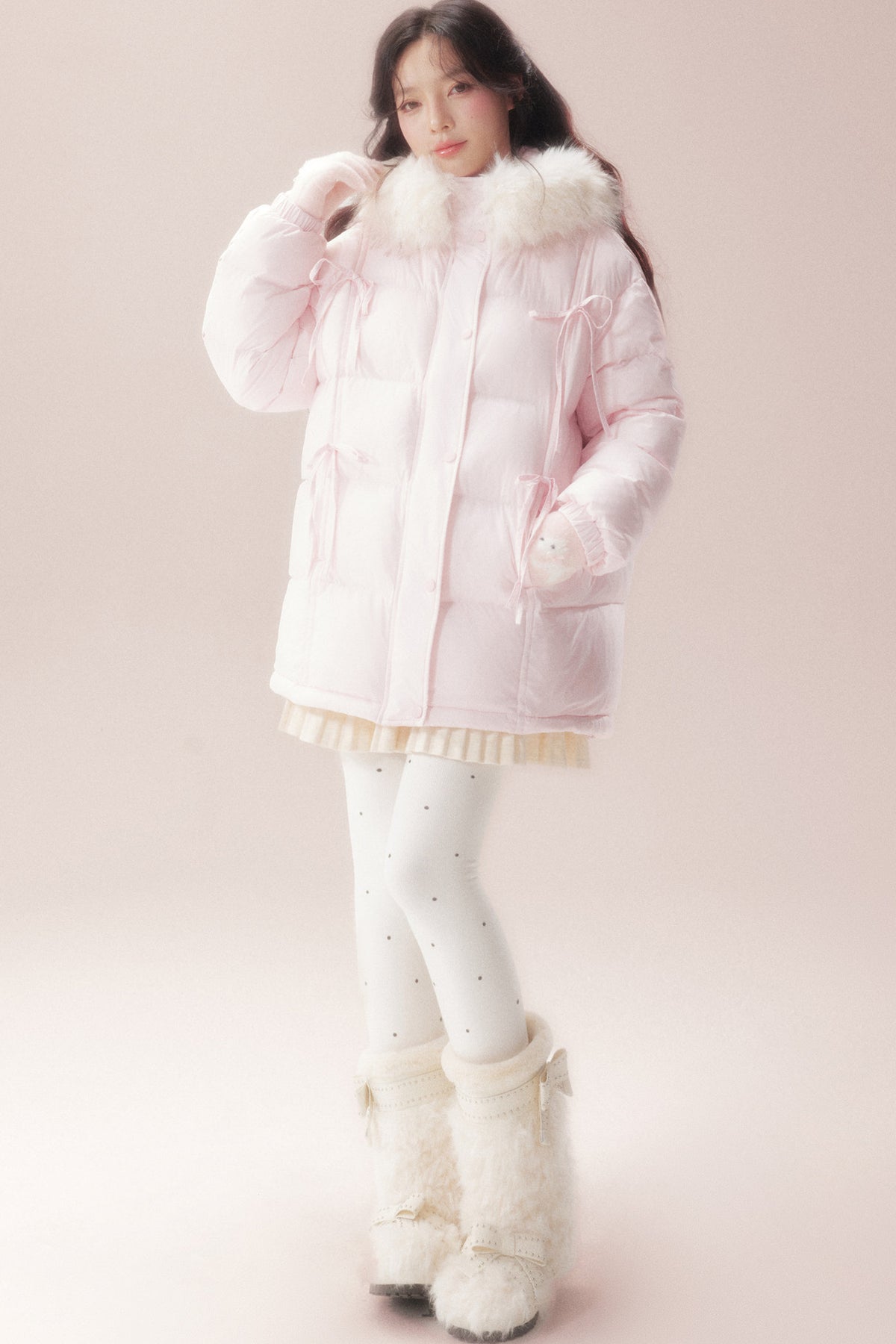 Snow Bow Fur Collar Down Jacket