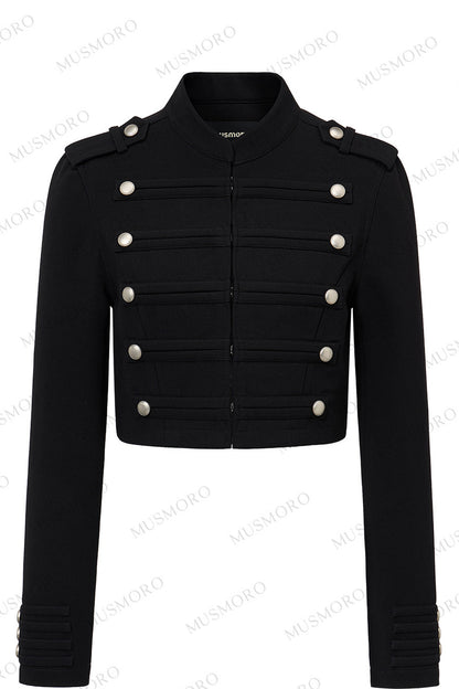Double-Breasted Metal Button Stand Collar Short Jacket